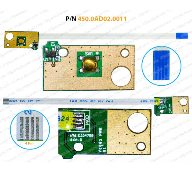  Power Button For Dell Inspiron 14-3461, 14-3462, 14-3465, 14-3467, 14-3468, 450.0AD02.0011