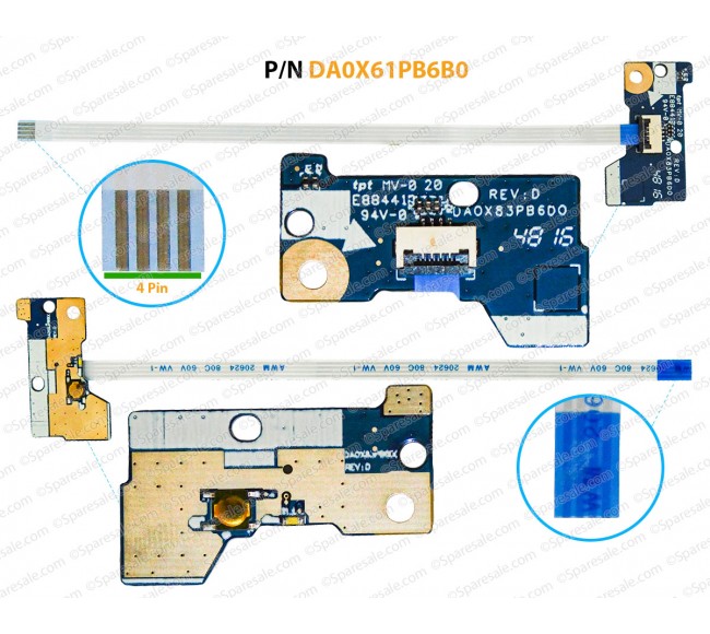Power Button For HP ProBook 455-G4, 450-G4, 470-G4, DA0X83PB6D0, 905754-001