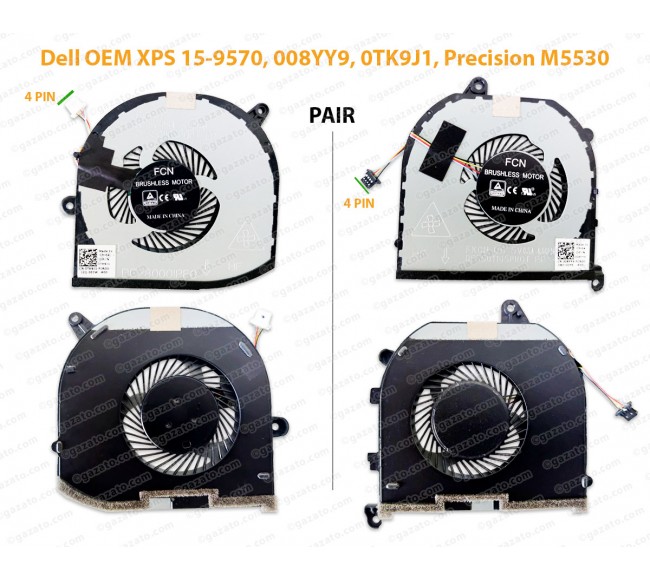 Fan For Dell OEM XPS 15-9570, 008YY9, 0TK9J1, Precision M5530 ( Pair Fan )
