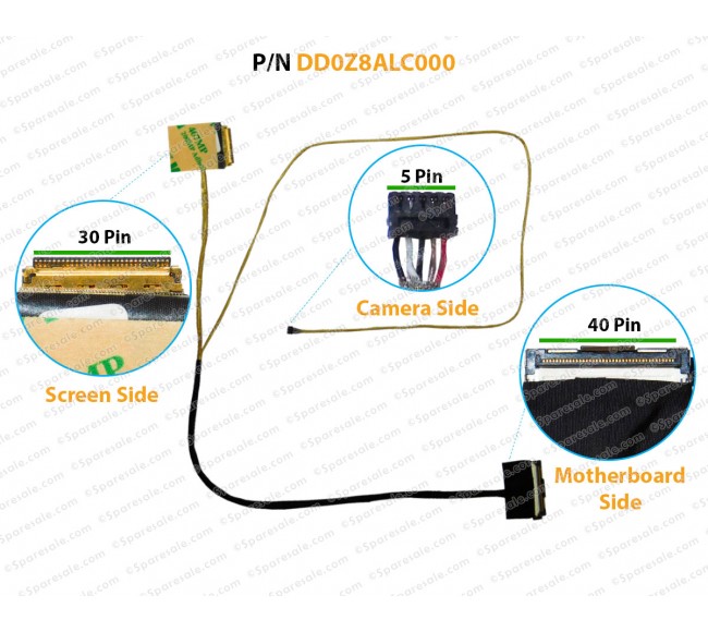 Display Cable For Acer Aspire E14, ES1-411, ES1-431, DD0Z8ALC000, DD0Z8ALC010, DD0Z8ALC020 LCD LED LVDS Flex Video Screen Cable