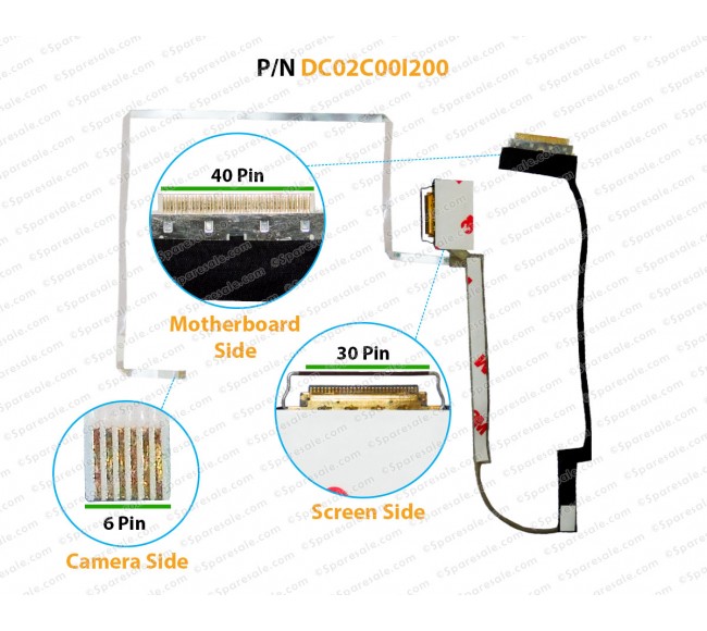 Display Cable For HP Pavilion Gaming 15-CX0058WM, 15-CX SERIES, L20361-001, DC02C00I200, SKSZ LCD LED LVDS Flex Video Screen Cable ( 30 Pin Screen Side )