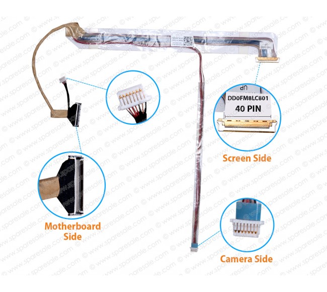 Display Cable For Dell Studio 15-1555, 15-1557, 15-1558, PP39L, 0W439J, DD0FM8LC801, DD0FM8LC803, DD0FM8LC800 LCD LED LVDS Flex Video Screen Cable