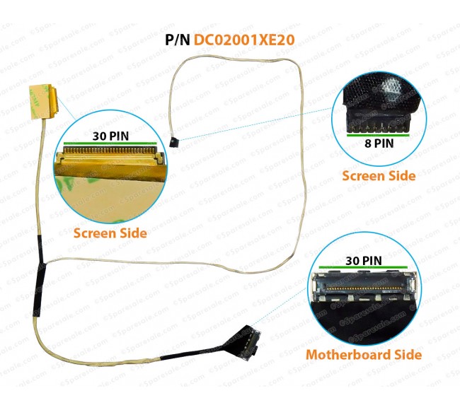 Display Cable For Lenovo IdeaPad 300-15ISK, 300-15IBR, BMWQ2, DC02001XE00, DC02001XE10, DC02001XE20, DC02001XE30 LCD LED LVDS Flex Video Screen Cable ( 30 Pin Screen Side )